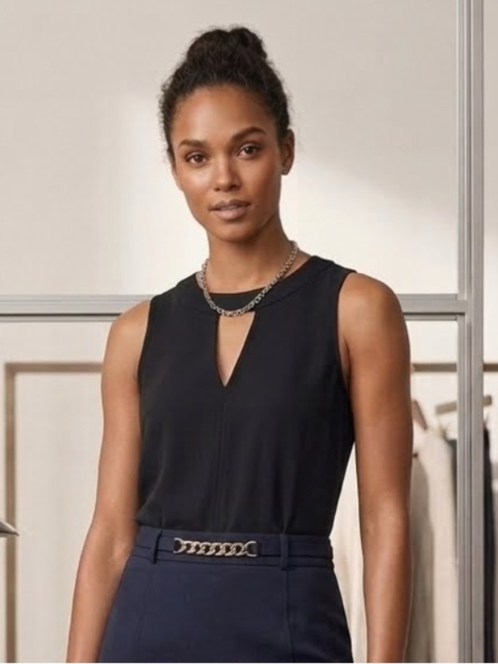 Michael Kors Black Sleeveless Cutout Keyhole Halter Blouse S Business Office